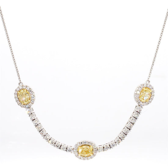 Natural Yellow Oval and White Diamond 2.30 Carat TW Gold Drop Necklace