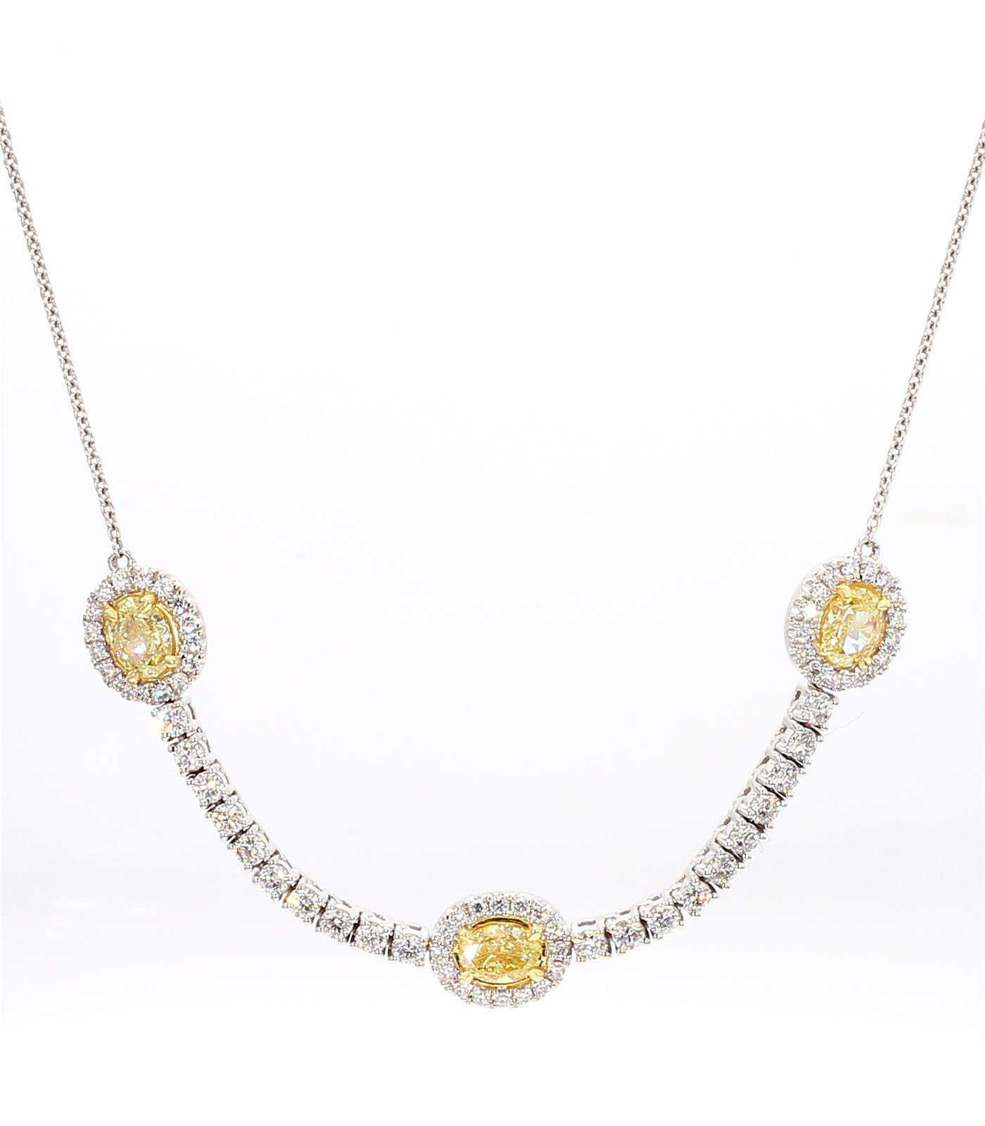Natural Yellow Oval and White Diamond 2.30 Carat TW Gold Drop Necklace