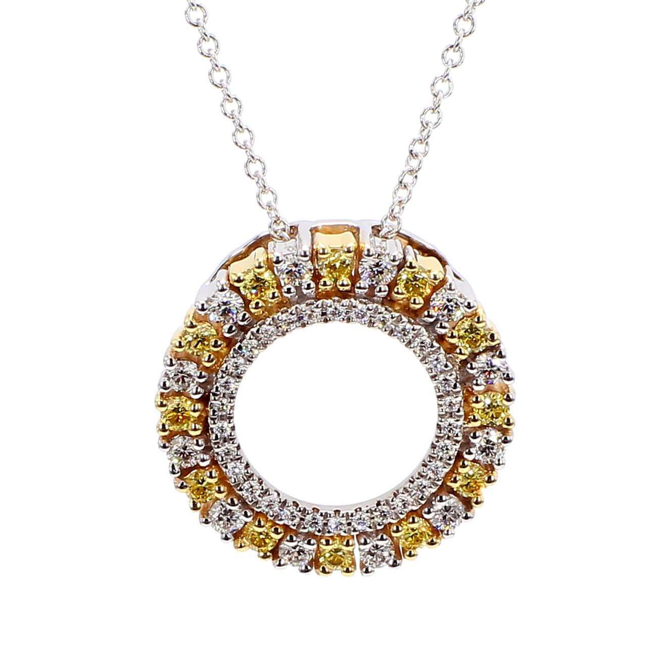 Natural Yellow Round and White Diamond .52 Carat TW Gold Drop Pendant