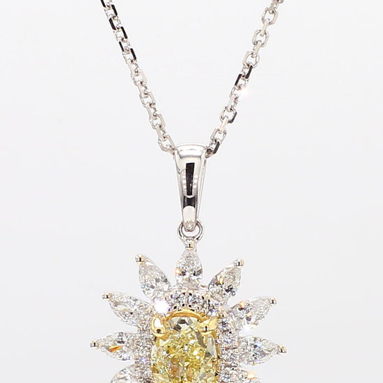 Natural Yellow Oval and White Diamond 1.46 Carat TW Gold Drop Pendant