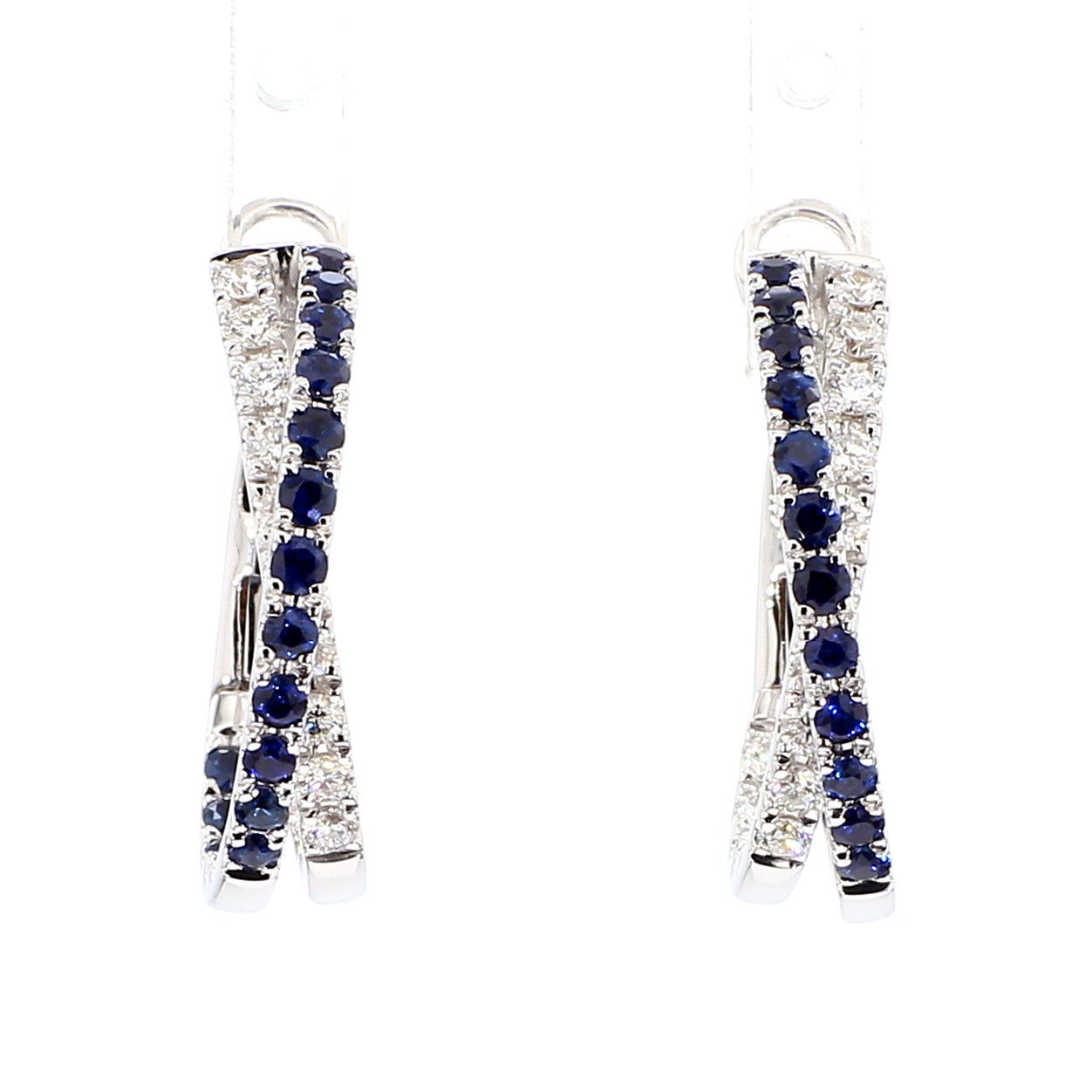 Natural Blue Round Sapphire and Diamond 1.39 Carat TW Gold Hoop Earrings