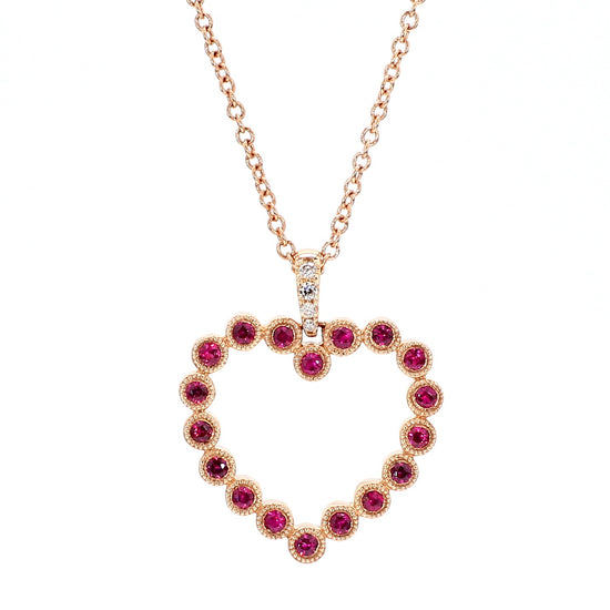 Natural Round Red Ruby and White Diamond .34 Carat TW Rose Gold Drop Pendant