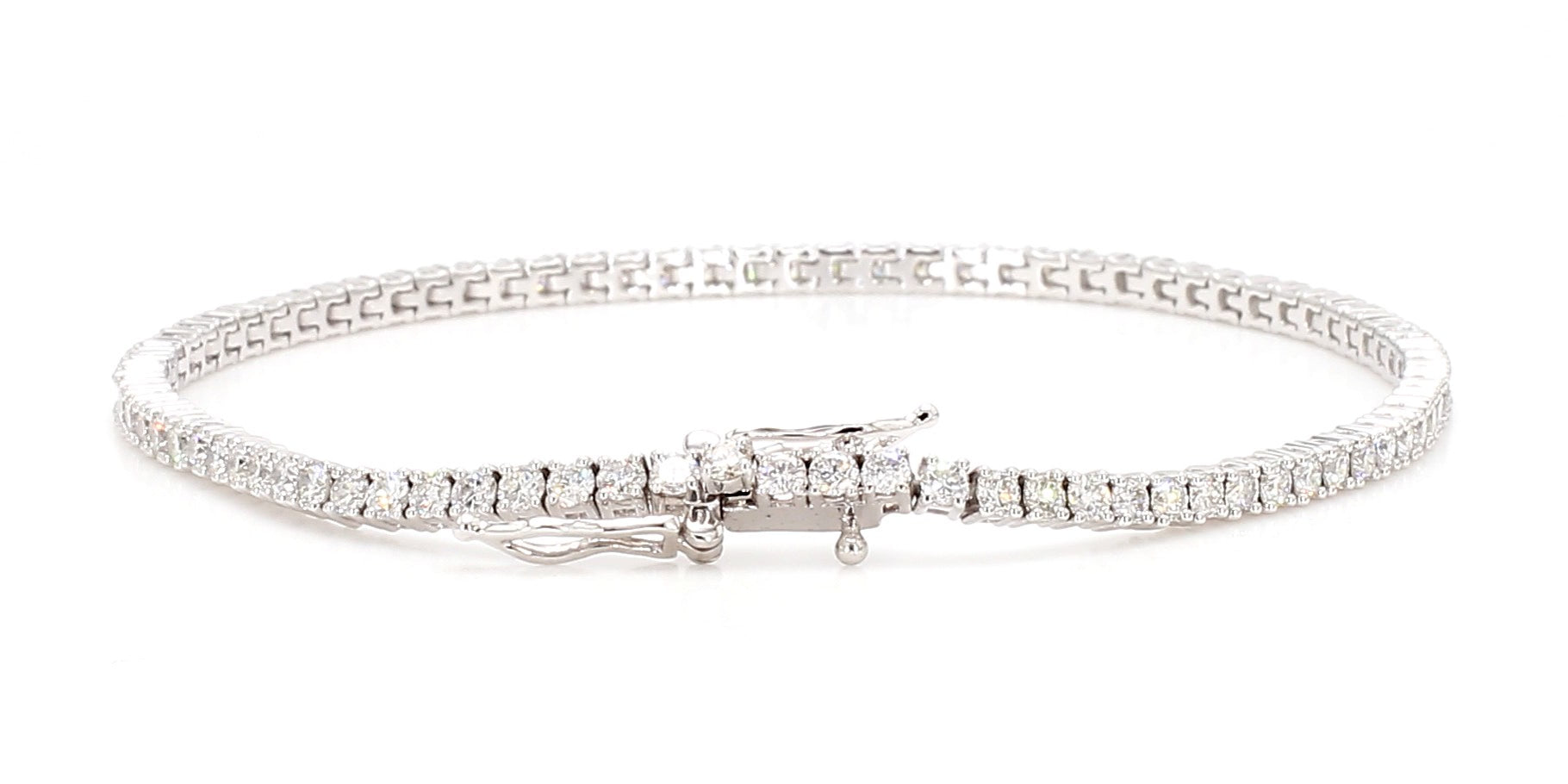 Natural White Round Diamond 2.47 Carat TW White Gold Tennis Bracelet