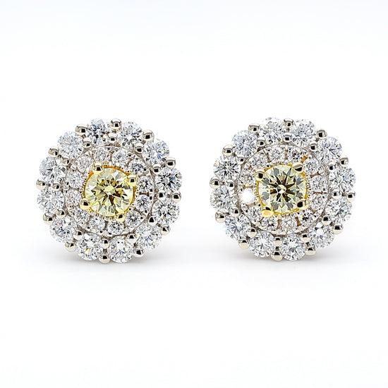Natural Yellow Round Diamond 1.17 Carat TW Gold Stud Earrings