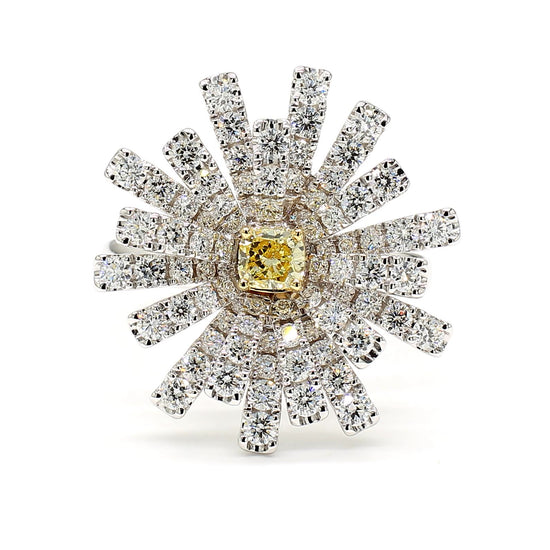 Natural Yellow Cushion Diamond 1.79 Carat TW Gold Cocktail Ring