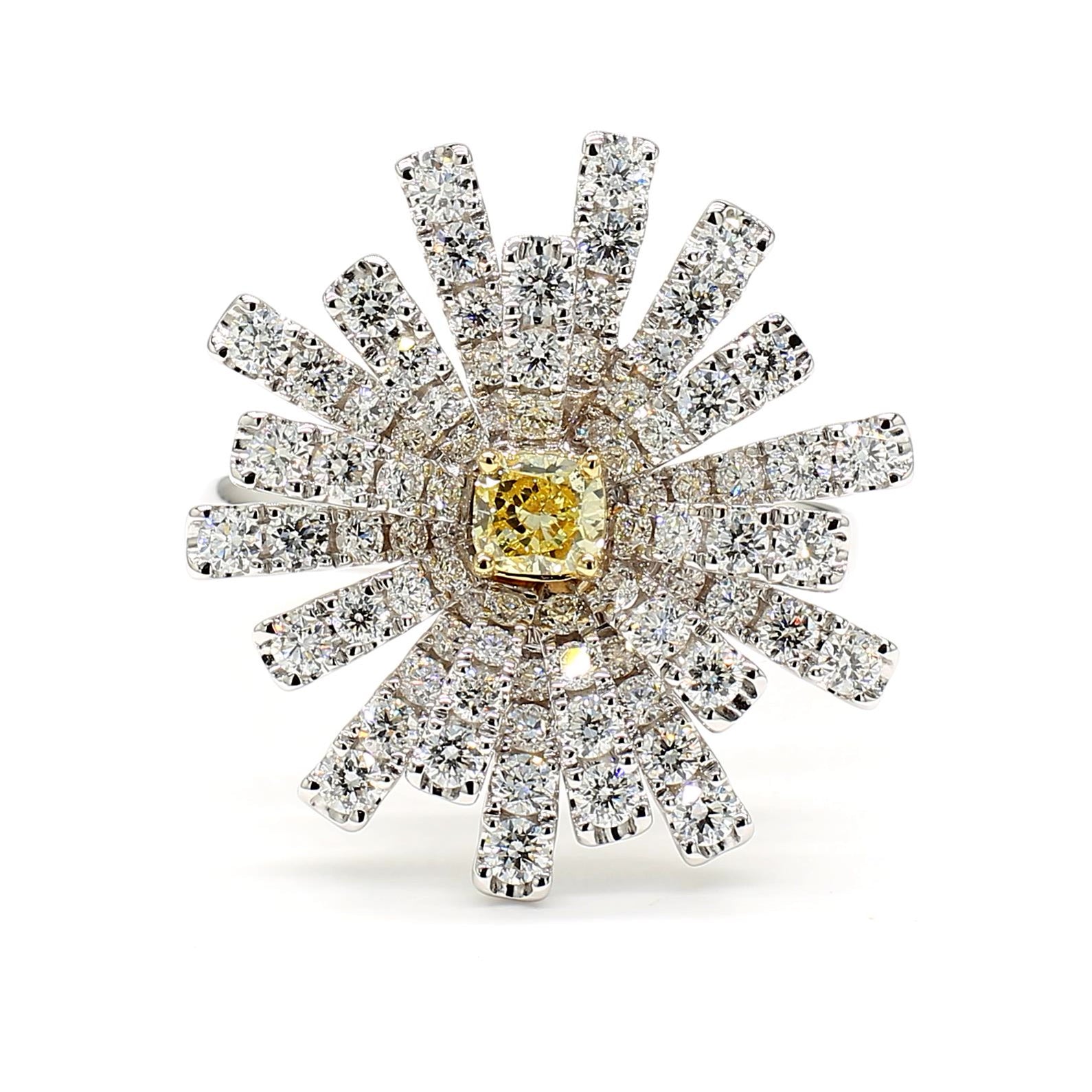 Natural Yellow Cushion Diamond 1.79 Carat TW Gold Cocktail Ring