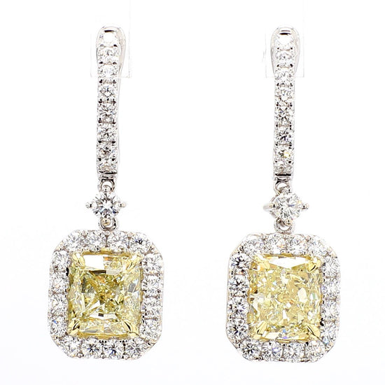GIA Certified Natural Yellow Cushion Diamond 5.37 Carat TW Gold Drop Earrings