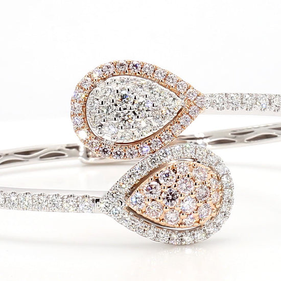 Natural Pink Round and White Diamond 2.65 Carat TW Gold Cuff Bracelet