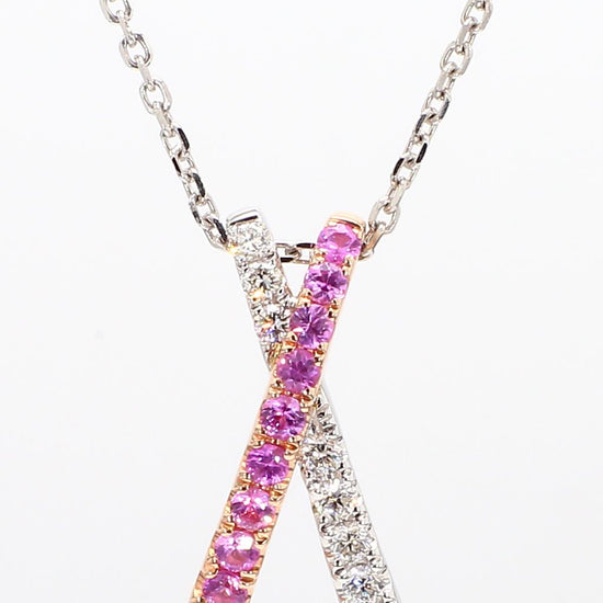 Natural Pink Round Sapphire and White Diamond .65 Carat TW Rose Gold Pendant
