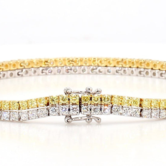 Natural Yellow Round and White Diamond 2.88 Carat TW Gold Tennis Bracelet