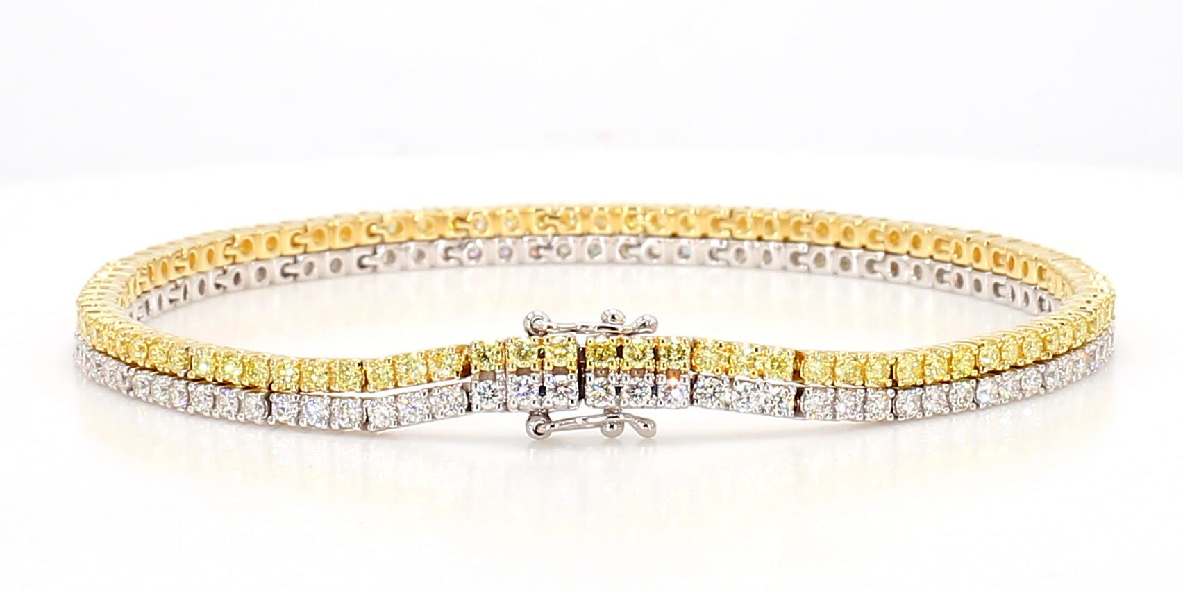 Natural Yellow Round and White Diamond 2.88 Carat TW Gold Tennis Bracelet