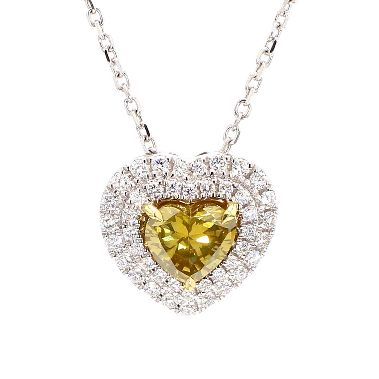 GIA Certified Natural Yellow Heart Diamond 1.52 Carat TW Gold Drop Pendant