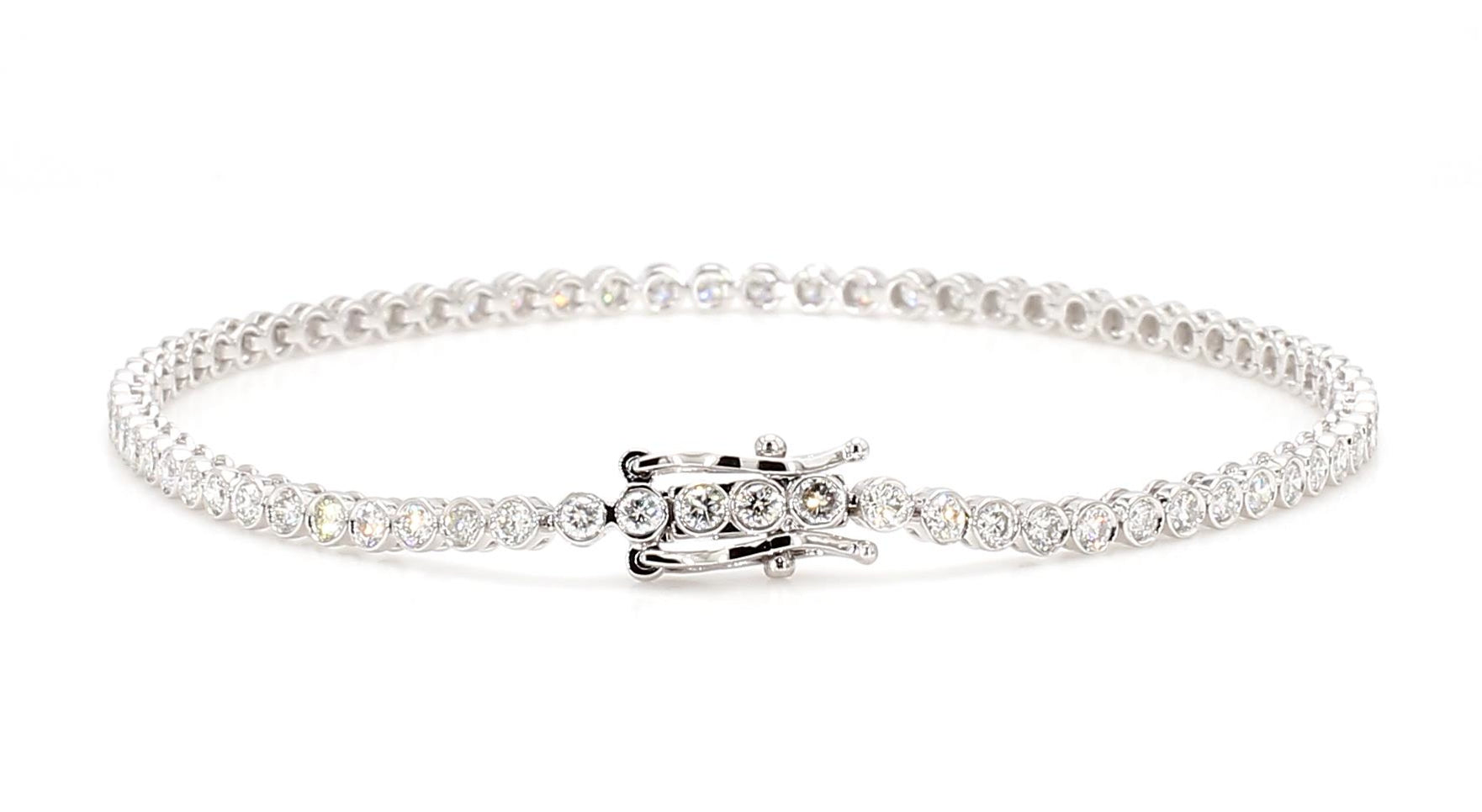 Natural White Round Diamond 1.95 Carat TW White Gold Tennis Bracelet