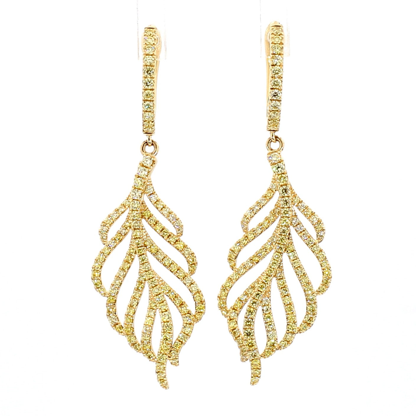 Natural Yellow Round Diamond 1.29 Carat TW Gold Earrings