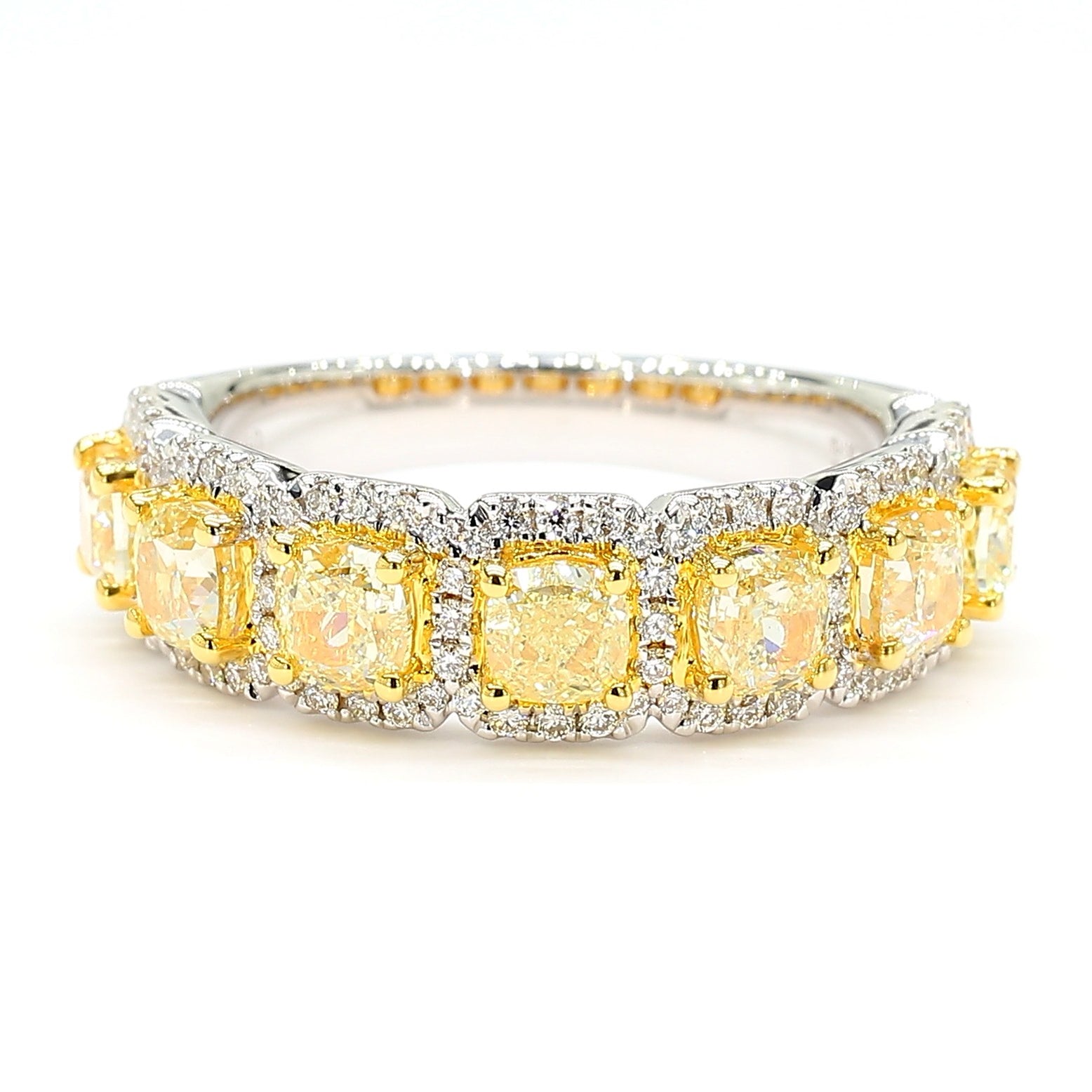 Natural Yellow Cushion Diamond 2.06 Carat TW Gold Cocktail Band