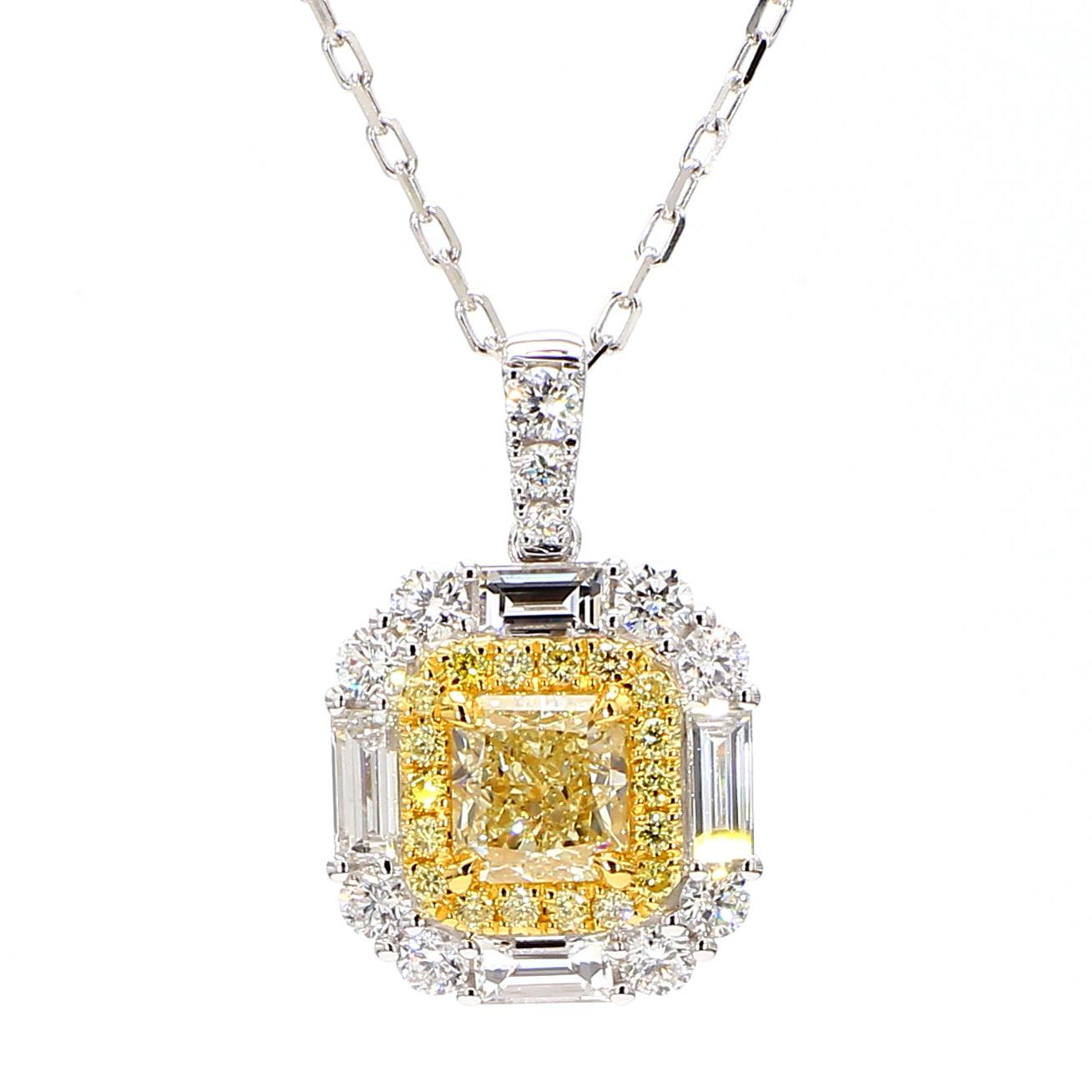 GIA Certified Natural Yellow Radiant Diamond 2.15 Carat TW Gold Drop Pendant