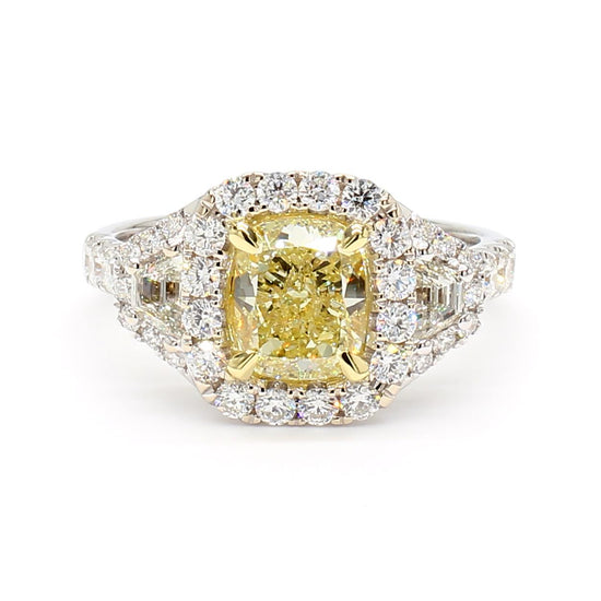 GIA Certified Natural Yellow Cushion Diamond 2.75 Carat TW Gold Cocktail Ring