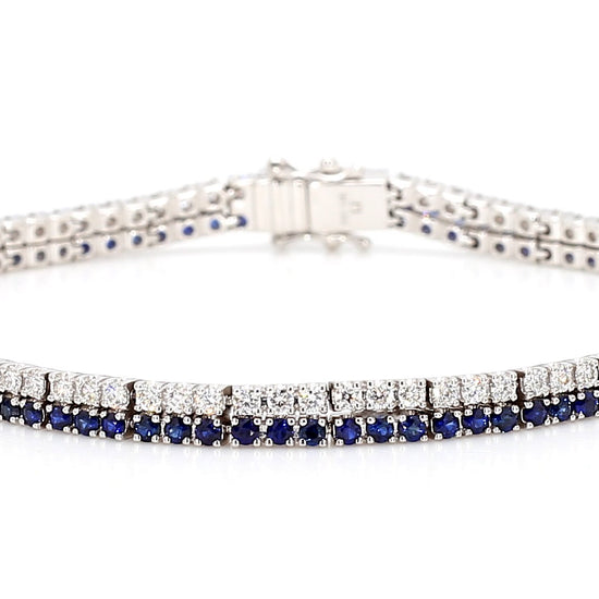 Natural Blue Round Sapphire and White Diamond 3.49 Carat TW Gold Tennis Bracelet