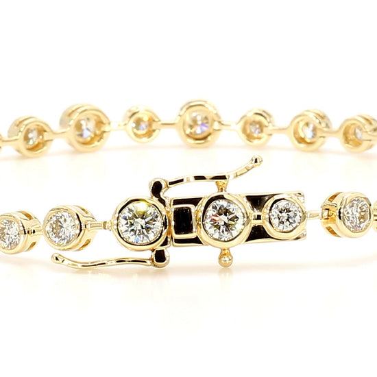 Natural White Round Diamond 3.75 Carat TW Yellow Gold Link Bracelet