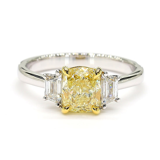 GIA Certified Natural Yellow Cushion Diamond 1.92 Carat TW Gold Cocktail Ring