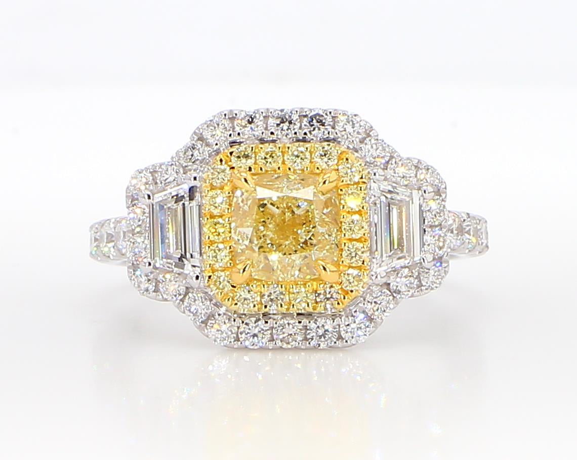 GIA Certified Natural Yellow Cushion Diamond 2.24 Carat TW Gold Cocktail Ring