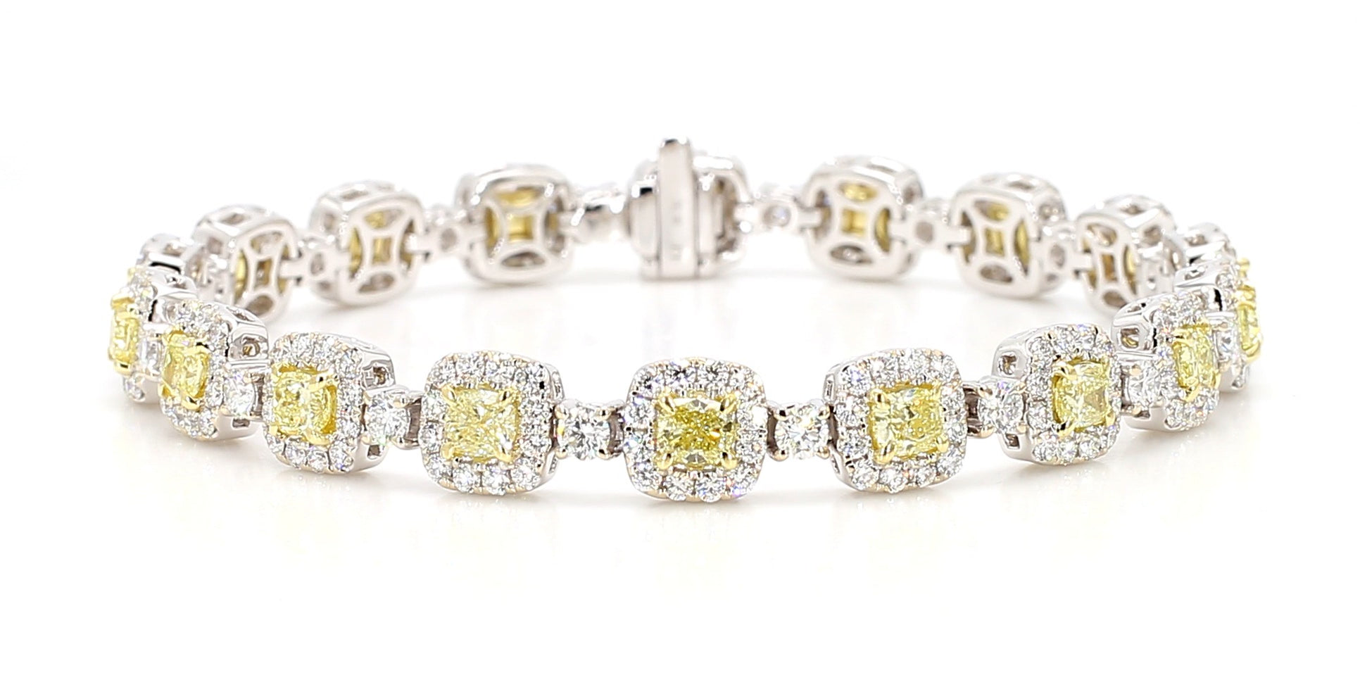 Natural Yellow Cushion Diamond 7.74 Carat TW Gold Tennis Bracelet