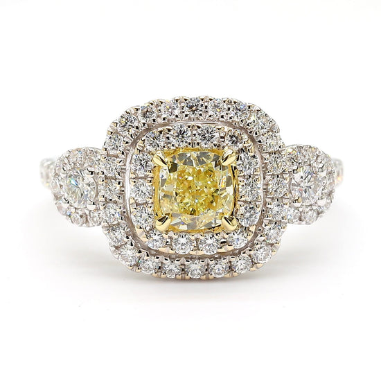 Natural Yellow Cushion Diamond 1.49 Carat TW Gold Cocktail Ring