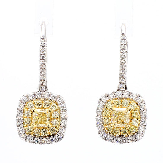 Natural Yellow Cushion Diamond 1.17 Carat TW Gold Drop Earrings