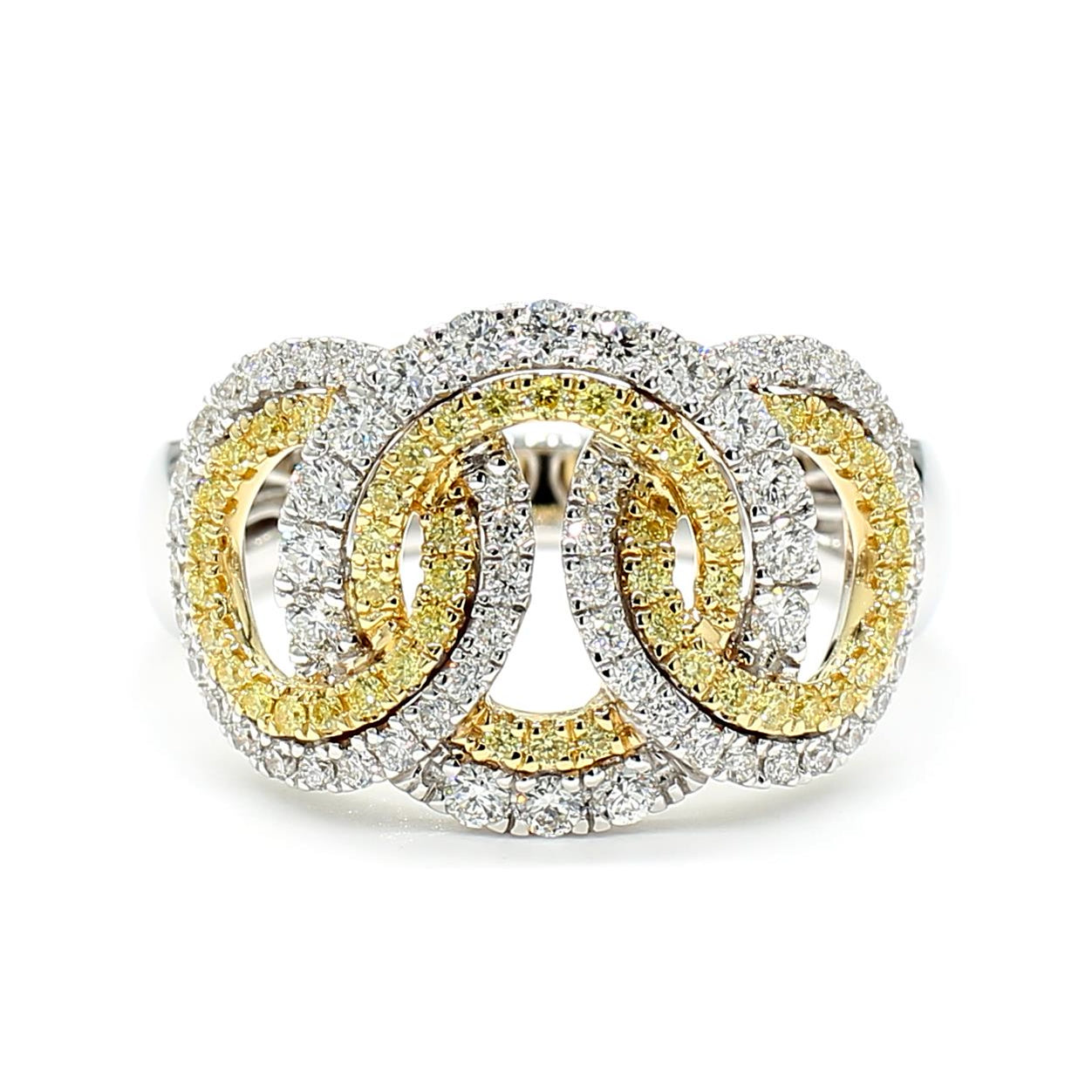 Natural Yellow Round Diamond 0.69 Carat TW Gold Cocktail Ring