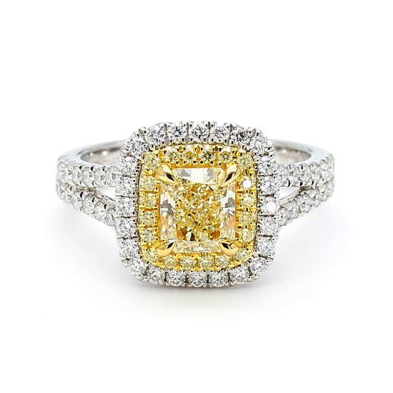 GIA Certified Natural Yellow Radiant Diamond 1.65 Carat TW Gold Cocktail Ring