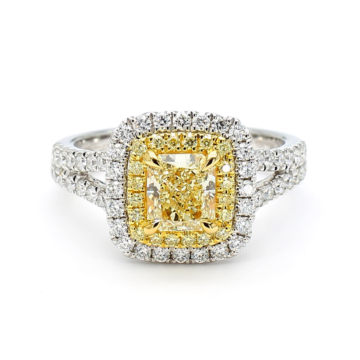 GIA Certified Natural Yellow Radiant Diamond 1.65 Carat TW Gold Cocktail Ring