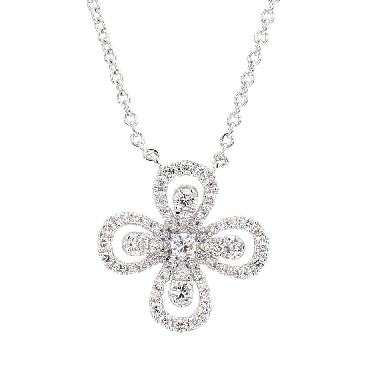 Natural White Round Diamond .67 Carat TW White Gold Drop Necklace