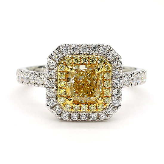 GIA Certified Natural Yellow Radiant Diamond 1.54 Carat TW Gold Cocktail Ring