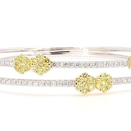 Natural Yellow Round and White Diamond 2.49 Carat TW Gold Cuff Bracelet