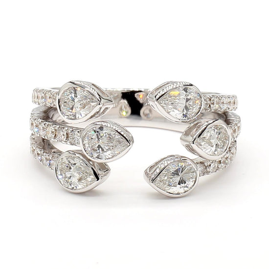 Natural White Pear Diamond 1.58 Carat TW White Gold Cocktail Ring