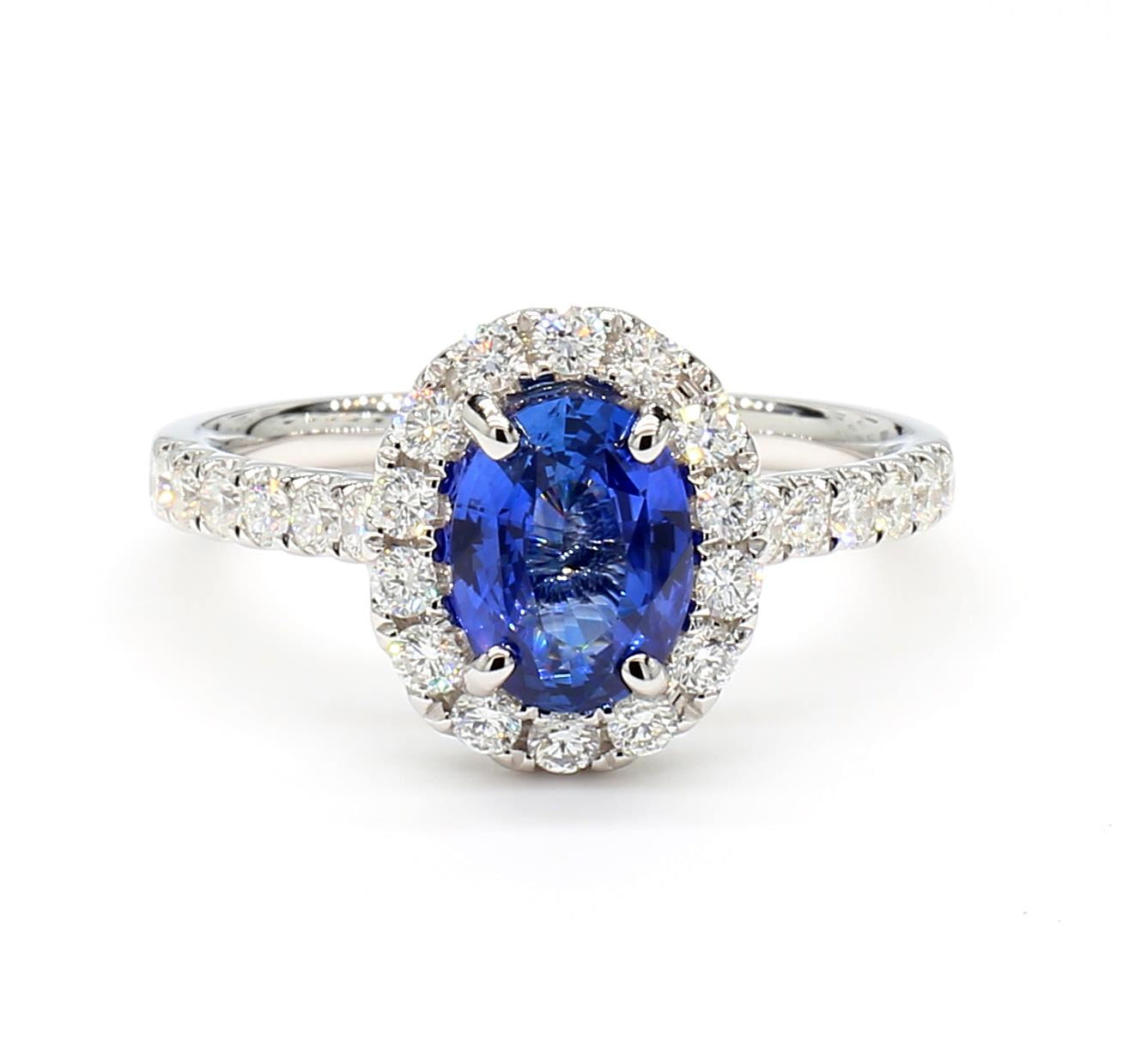 Natural Blue Oval Sapphire and White Diamond 2.07 Carat TW Gold Cocktail Ring