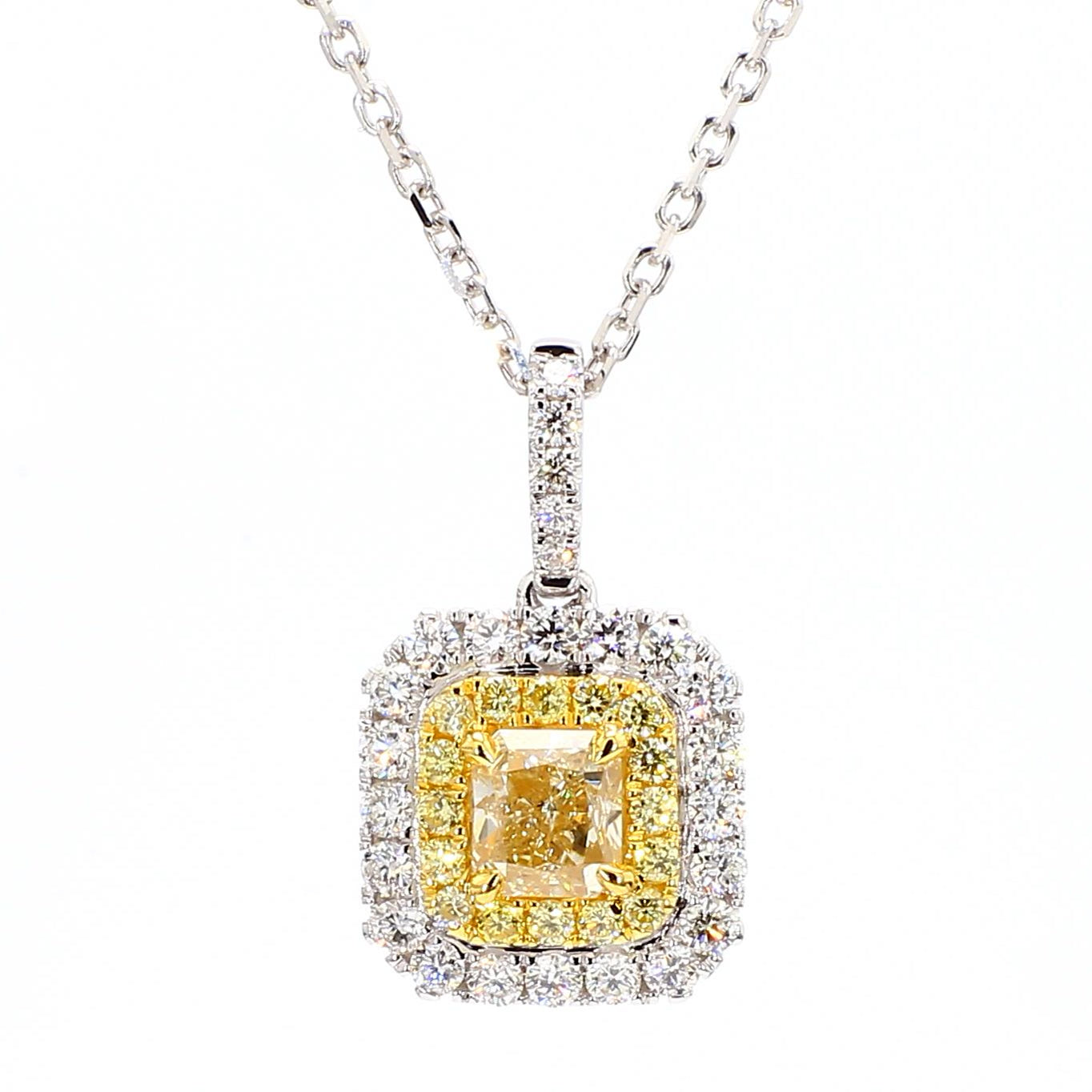 GIA Certified Natural Yellow Radiant Diamond 1.47 Carat TW Gold Drop Pendant