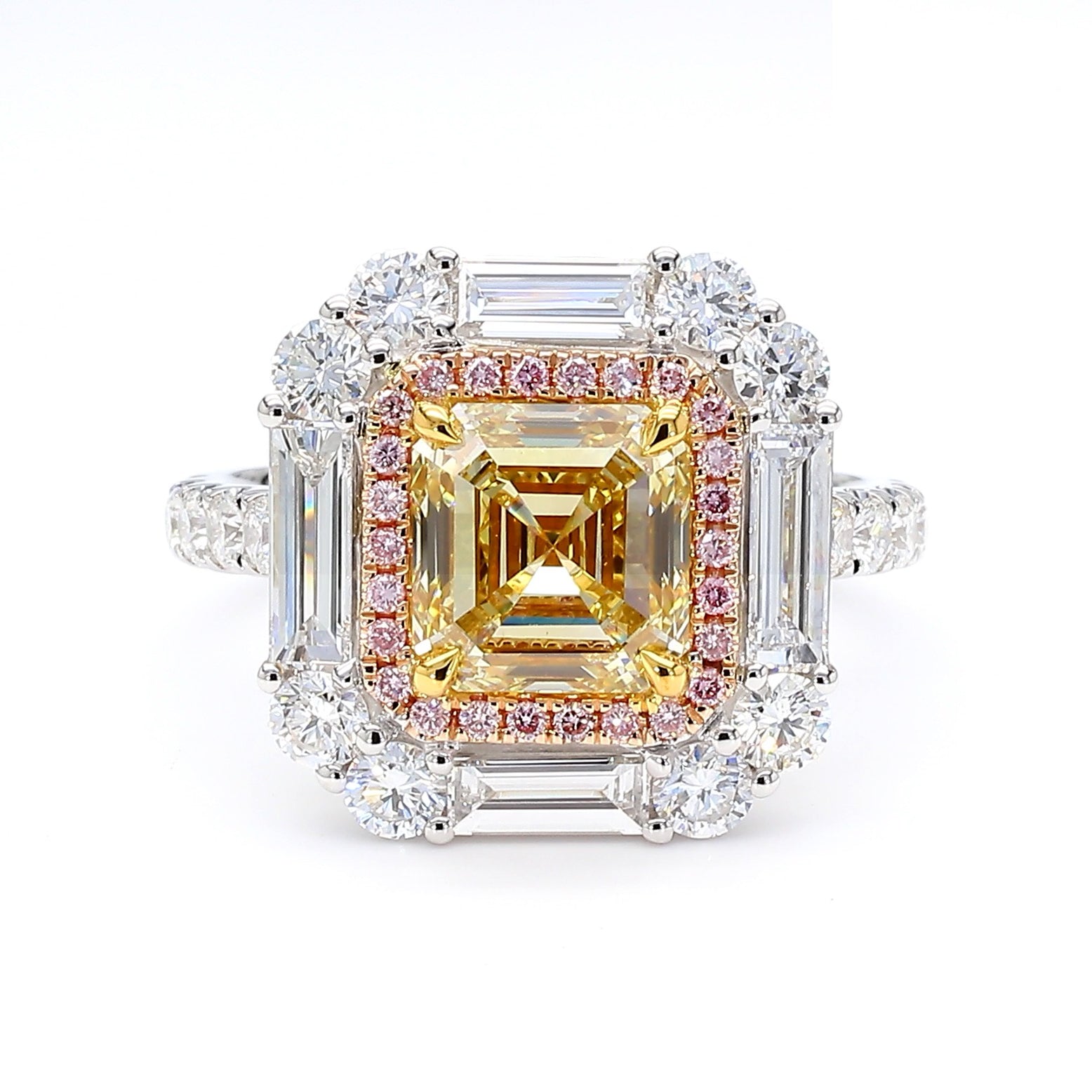 GIA Natural Fancy Brownish Yellow Asscher Diamond 4.48 Carat TW Gold Ring