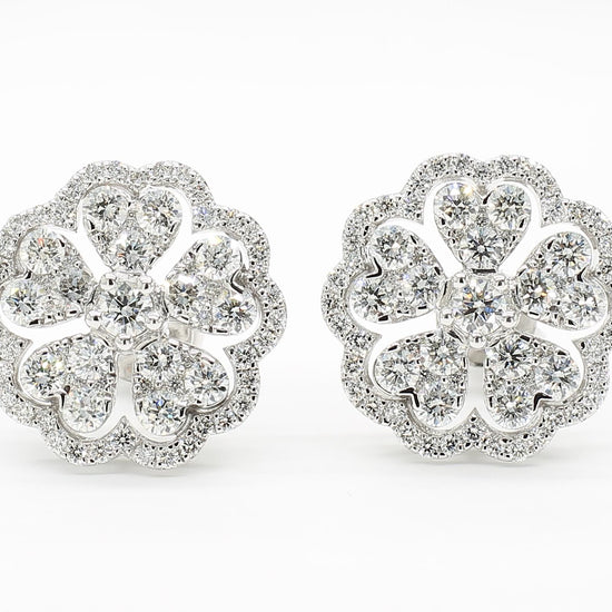 Natural White Round Diamond 2.40 Carat TW White Gold Stud Earrings