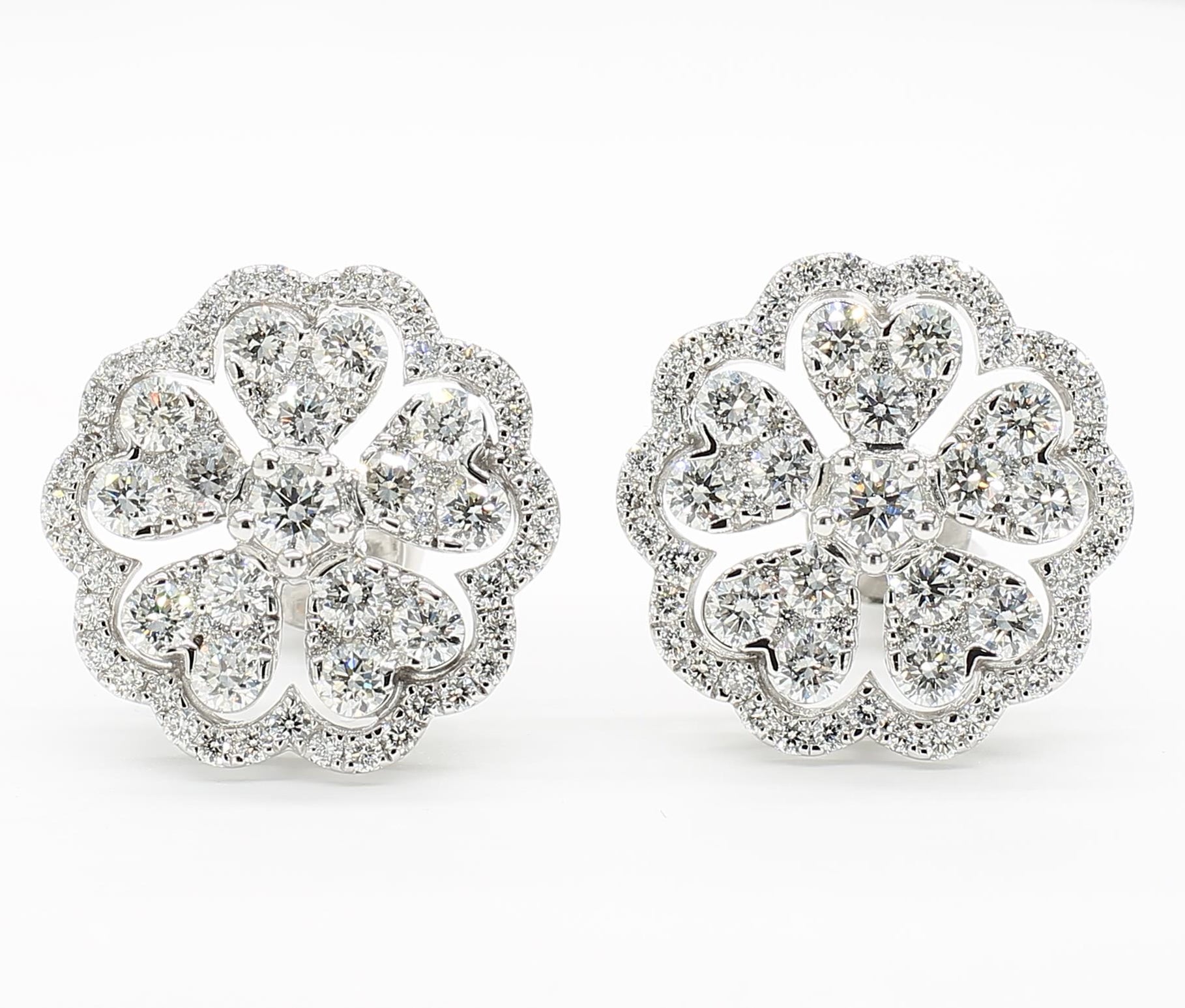Natural White Round Diamond 2.40 Carat TW White Gold Stud Earrings