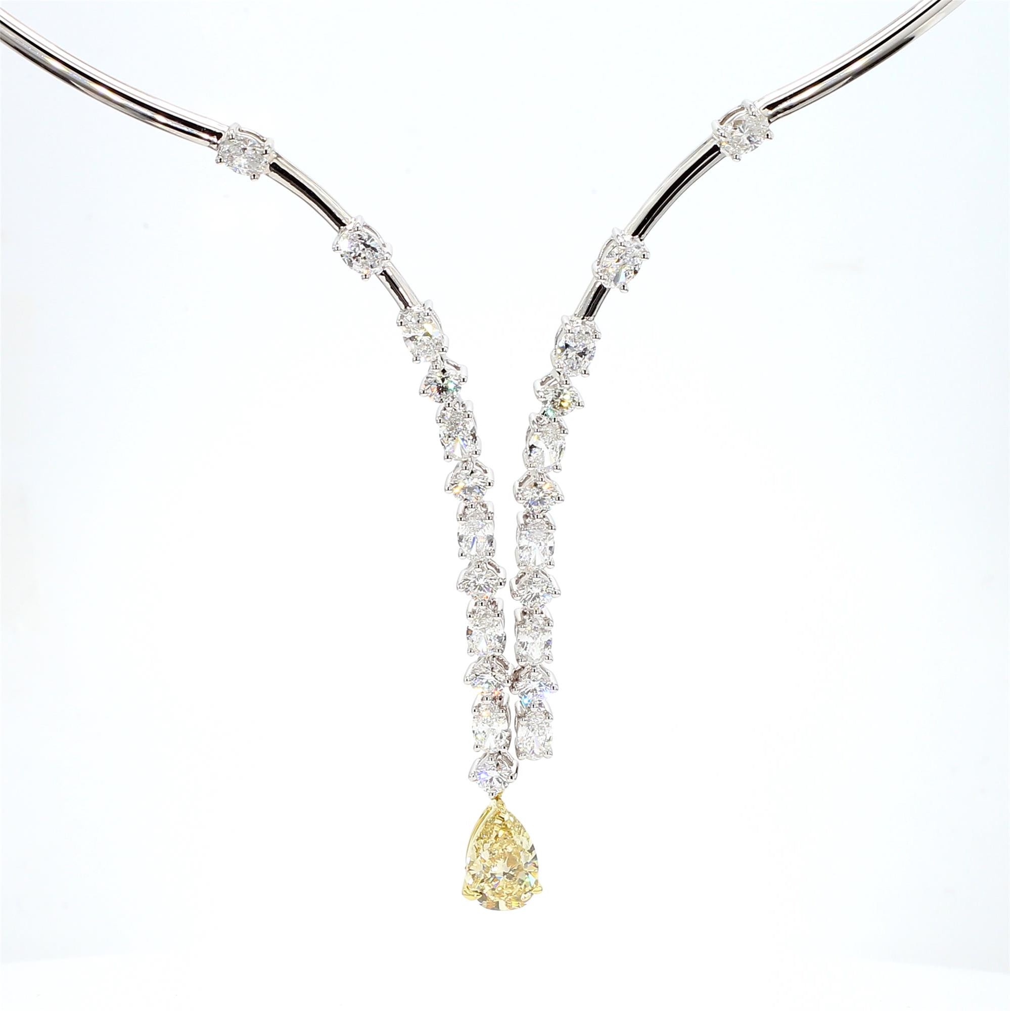 GIA Certified Natural Yellow Pear Diamond 5.92 Carat TW Gold Necklace