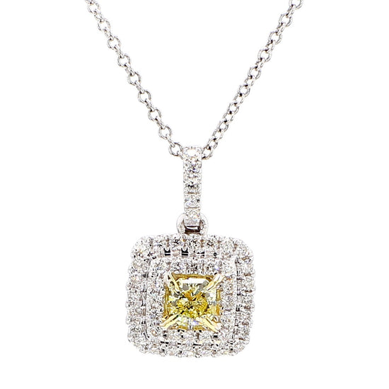 Natural Yellow Radiant Diamond 0.44 Carat TW Gold Drop Pendant