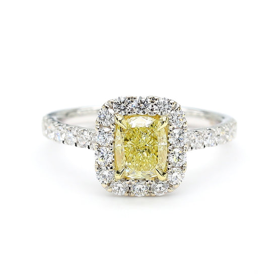 GIA Certified Natural Yellow Cushion Diamond 1.67 Carat TW Gold Cocktail Ring