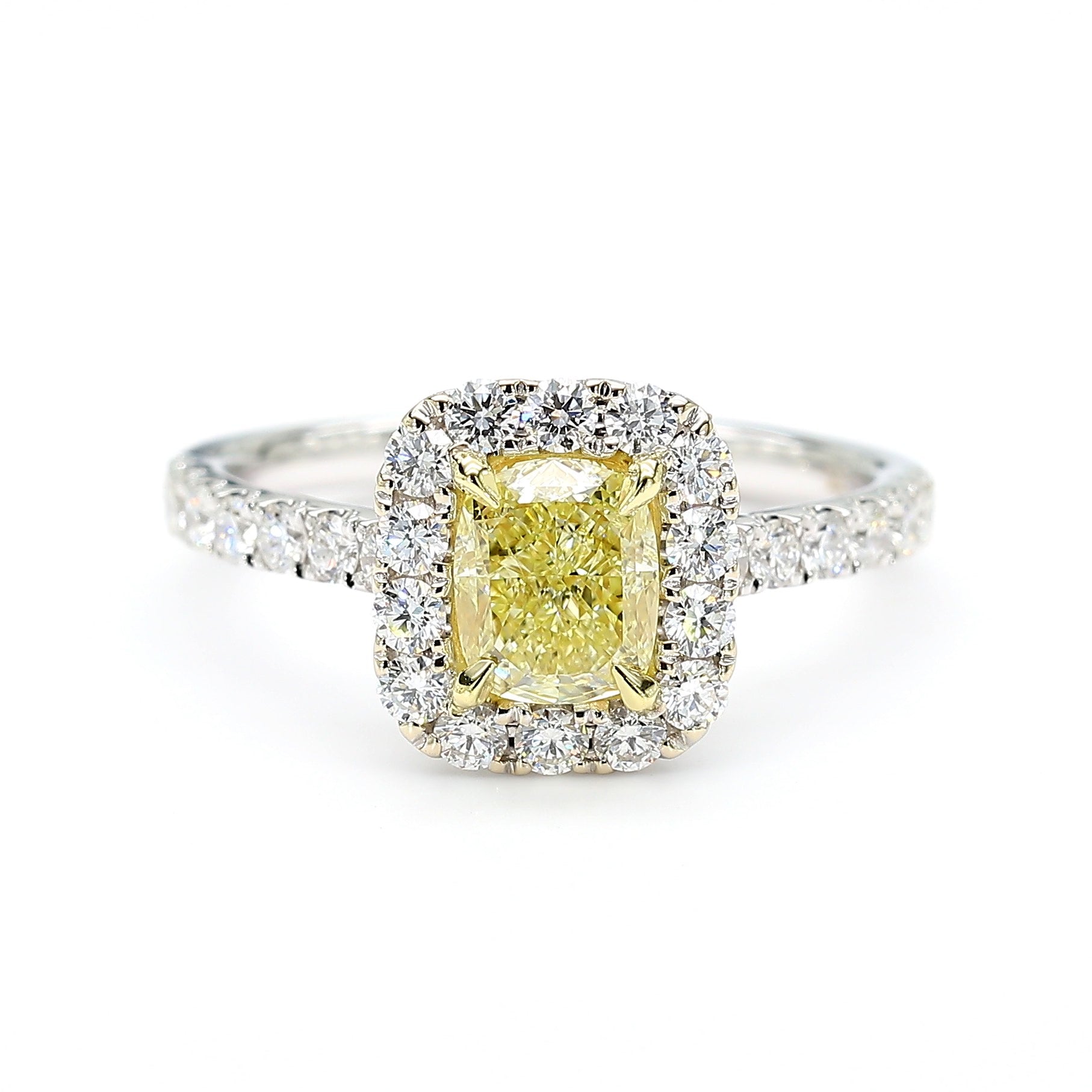 GIA Certified Natural Yellow Cushion Diamond 1.67 Carat TW Gold Cocktail Ring