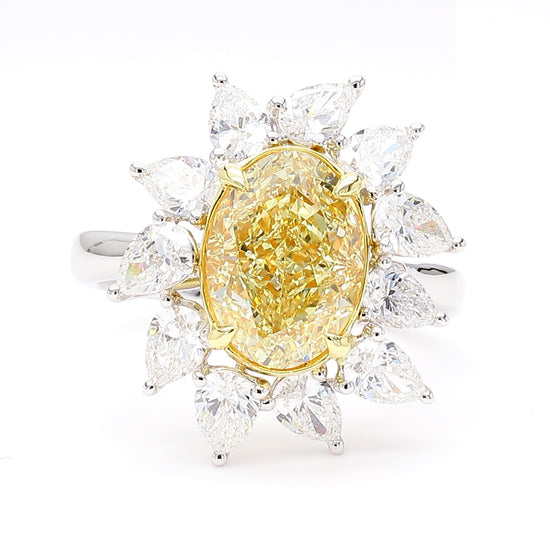 GIA Certified Natural Light Yellow Oval Diamond 4.72 Carat TW Gold Ring