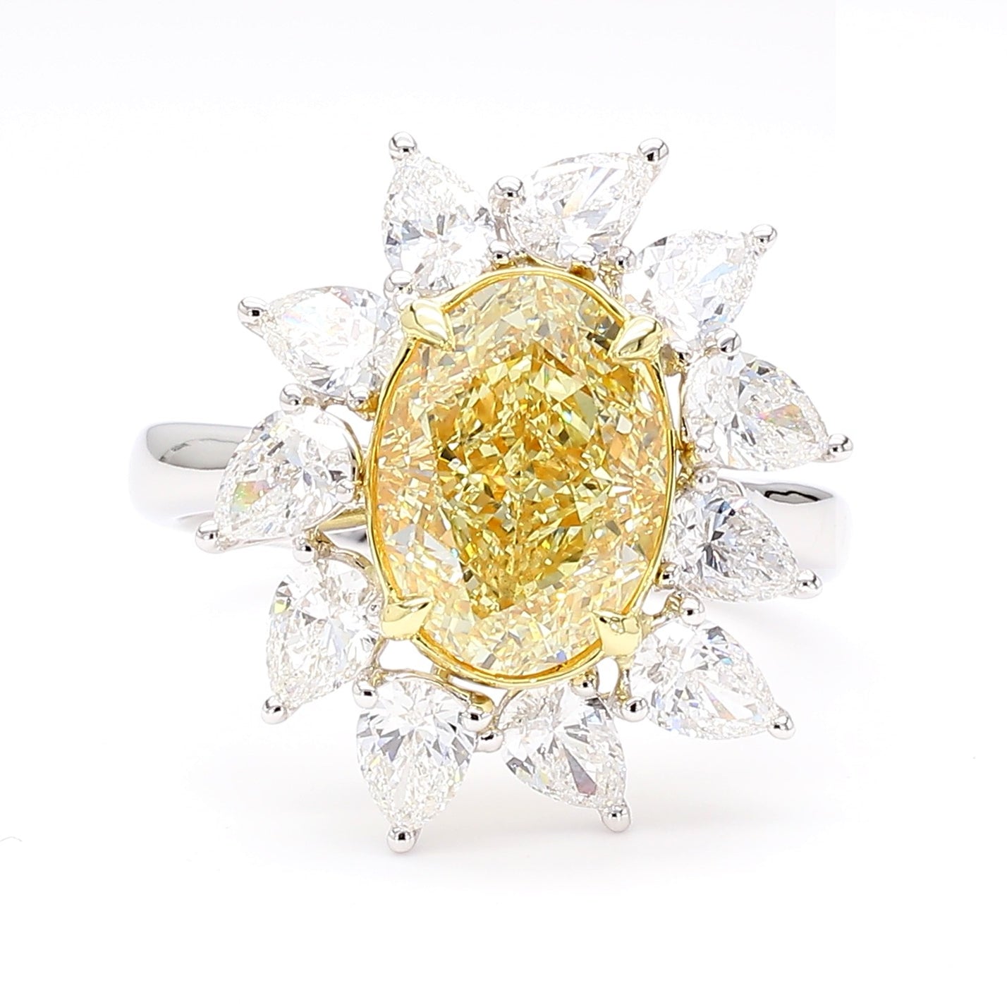 GIA Certified Natural Light Yellow Oval Diamond 4.72 Carat TW Gold Ring