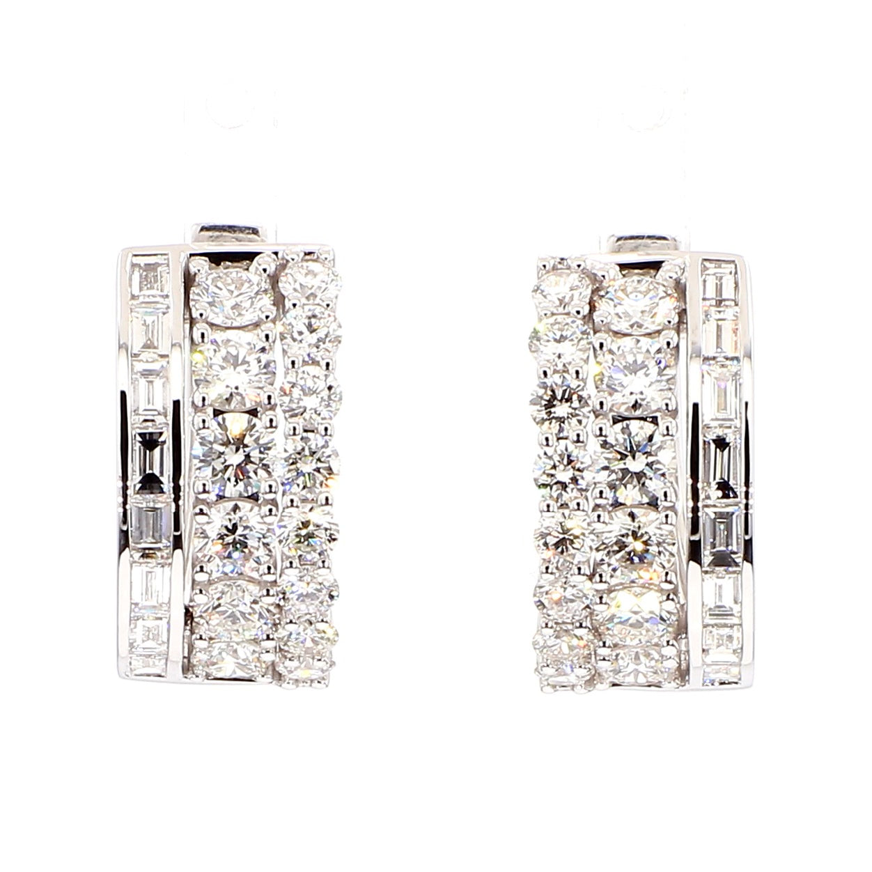 Natural White Baguette Diamond 3.01 Carat TW Gold Hoop Earrings