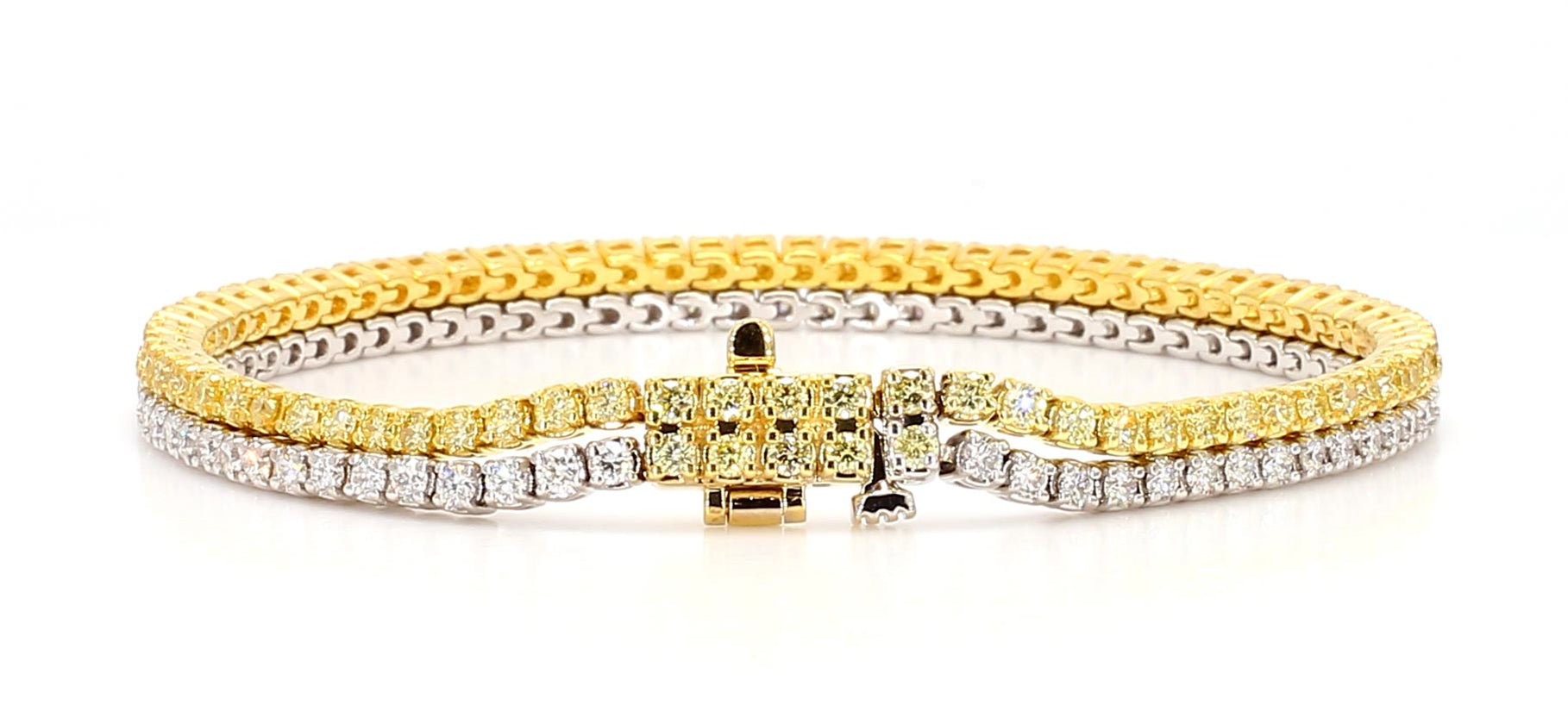 Natural Yellow Round and White Diamond 3.82 Carat TW Gold Bracelet