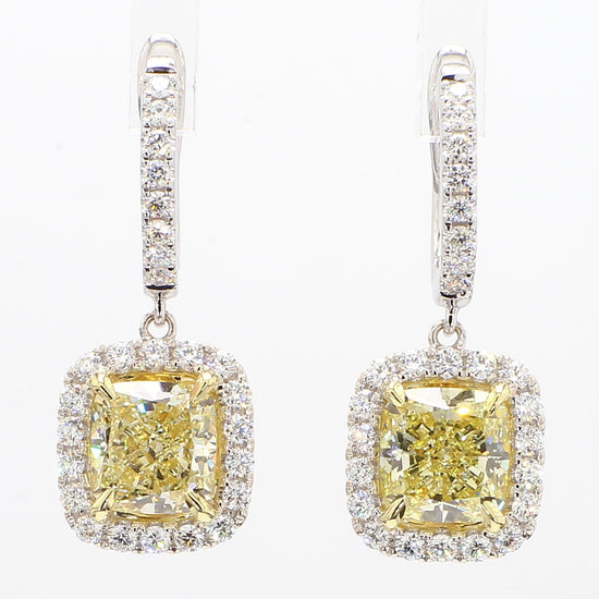 GIA Certified Natural Yellow Cushion Diamond 5.24 Carat TW Gold Drop Earrings