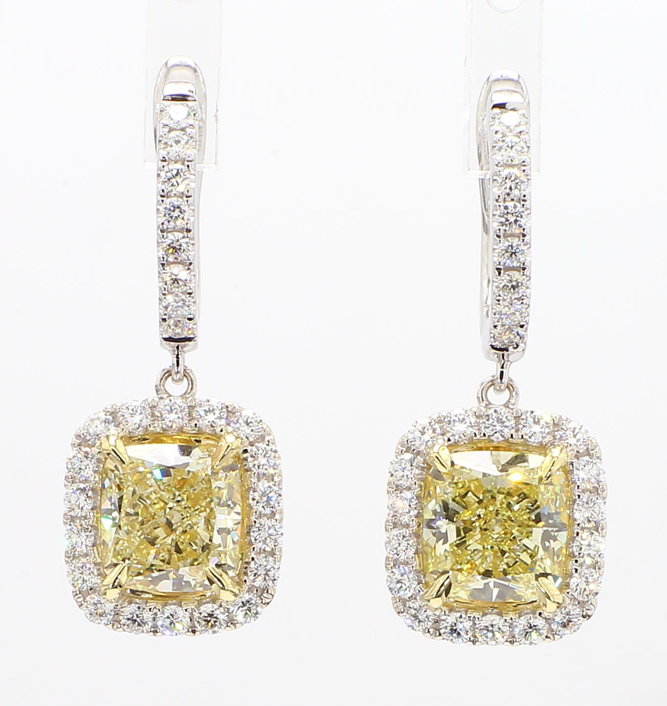 GIA Certified Natural Yellow Cushion Diamond 5.24 Carat TW Gold Drop Earrings